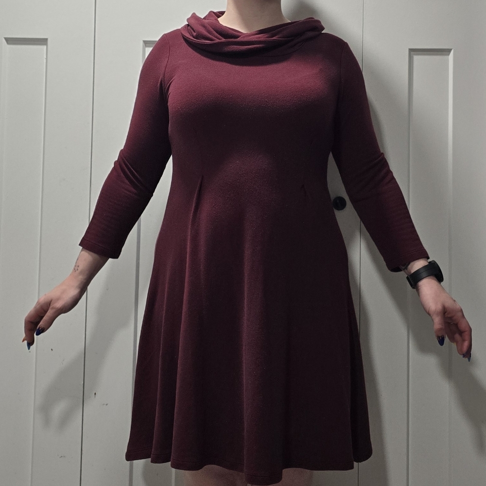 Cupio Cowl Neck Dress With 3/4 Length Sleeves
